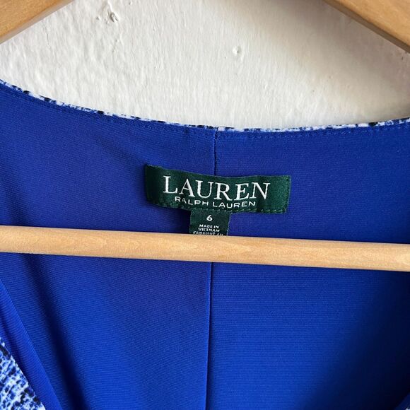 RALPH LAUREN Green Label Blue Surplice Neckline 3/4 Sleeve Midi Dress Womens 6 - Picture 4 of 6